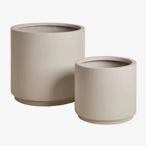 Set Van 2 Potten Ø25 Cm / Ø35 Cm In Polyresin Saturnus Zand Grijs - Sklum