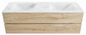 Mondiaz Vica DLux badmeubel 150cm washed oak 2 lades met wastafel opalo dubbel zonder kraangat