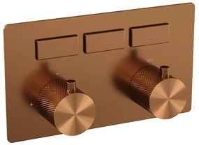 Brauer Copper Carving 3-weg inbouwthermostaat met drukknoppen koper geborsteld PVD