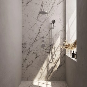 Brauer Stripe inbouw regendouche met 25cm hoofddouche, gebogen muurarm en 3 standen handdouche en glijstang set 11 chroom