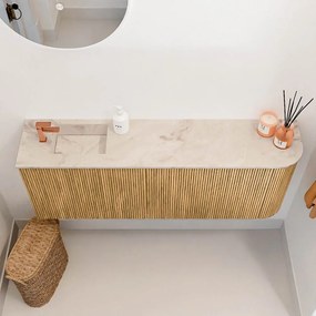 Mondiaz Joya DLux 110cm toiletmeubel ronding rechts oak met wastafel faye links 1 kraangat frappe