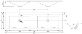 Brauer Glacier dubbele wastafel fine stone 160cm met kraangaten wit mat