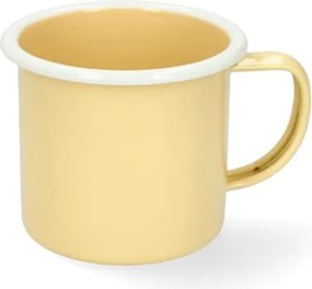 Beker met oor, emaille, lichtgeel met witte rand, Ø8 cm