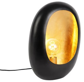 Design tafellamp zwart met gouden binnenkant 46 cm - Cova Design E27 rond Binnenverlichting Lamp