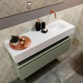 Mondiaz Andor toiletmeubel 100cm army met witte wastafel rechts zonder kraangat