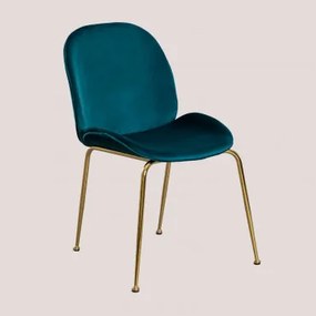 Set van 4 fluwelen stoelen Pary Blauw – Intens Turquoise & Goud - Sklum