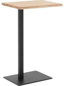 Goossens Nachtkastje Tangel, Voet vierkant metaal ral 9005 zwart, blad massief eik