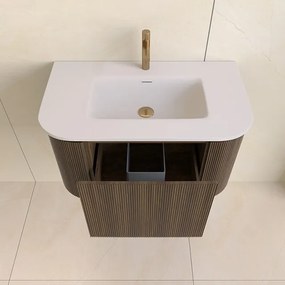 Lambini Designs Eleganza rond badmeubel 80cm dark walnut met ribbelfront en wastafel met kraangat