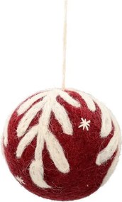 Rode kerstbal met witte tak, vilt, Ø6 cm