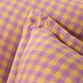 Kussensloop in gewassen linnen, Acélie lavandel/oker