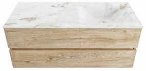 Mondiaz Vica DLux badmeubel 120cm washed oak 2 lades met wastafel frappe rechts 1 kraangat