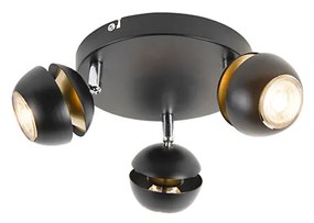 Moderne Spot / Opbouwspot / Plafondspot 3-lichts zwart met gouden binnenkant - Buell Deluxe Modern GU10 bol / globe / rond rond Binnenverlichting Lamp