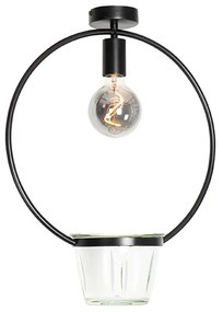 Moderne plafondlamp zwart met glas rond - Roslini