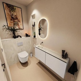 MONDIAZ TURE-DLUX 120cm toiletmeubel Linen. EDEN wastafel Ostra positie links. Zonder kraangat. TUREDX120LINL0OST