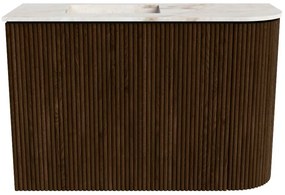 Mondiaz Joya DLux 60cm toiletmeubel ronding rechts walnut met wastafel faye links 1 kraangat frappe