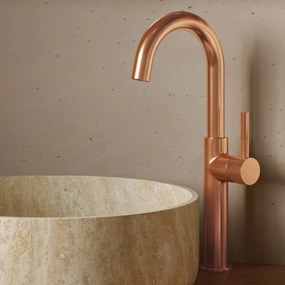 Saniclear Highriser Stripes wastafelkraan geborsteld koper