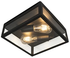 Industriële buiten plafondlamp zwart 2-lichts - Rotterdam Modern E27 Buitenverlichting vierkant