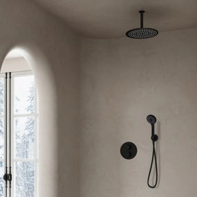 Saniclear Nero inbouwregendouche 20cm rond met plafondarm en 3 standen handdouche zwart mat