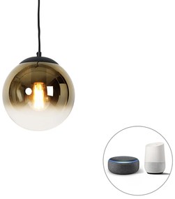 Smart hanglamp met dimmer zwart met goud glas 20 cm incl. Wifi A60 - Pallon Art Deco E27 bol / globe / rond Binnenverlichting Lamp