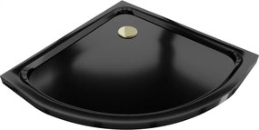 Mexen Flat halfronde douchebak slim 100 x 100 cm, zwart, gouden sifon - 41701010G