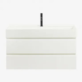 Ona Zwevend Badkamermeubelset Van Hout En Essenfineer Met Geïntegreerde Wastafel Wit & Spiegelloze & Zwart ↑20 Cm Met - Sklum