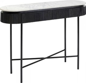 Kare Design Glenn Ovale Sidetable Zwart Met Wit Marmer - 100 X 32cm.