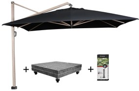 Icon zweefparasol 400x300 cm oak mast faded black met 150 KG voet en hoes