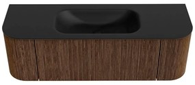 Mondiaz Kurve 140cm badmeubel ronding links/rechts walnut met 1 lade en 2 deuren en wastafel big small midden 1 kraangat urban