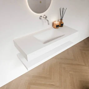 Zaro Alan badmeubel 110cm met planchet talc en vrijhangende wastafel cloud midden zonder kraangat talc
