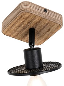 Industriële plafondSpot / Opbouwspot / Plafondspot zwart met hout - Jasmijn Industriele / Industrie / Industrial E14 vierkant Binnenverlichting Lamp
