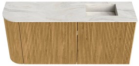 Mondiaz Joya DLux 90cm toiletmeubel ronding links oak met wastafel faye rechts zonder kraangat ostra