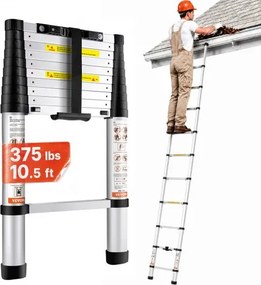 VEVOR 3,2 m telescopische ladder, antislip vouwladder, 48x9,5x76,5 cm, trapladder, intrekbaar met één druk op de knop, multifunctionele ladder, aluminiumlegering, draagvermogen 170 kg, ideaal voor klussen in huis, decoratie en schilderen.