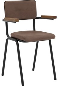 Goossens Eetkamerstoel Chaplin bruin leer met armleuning, urban industrieel
