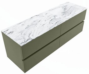 Mondiaz Vica DLux badmeubel 150cm army 4 lades met wastafel glace rechts zonder kraangat