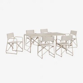 Rechthoekige Eettafelset 185x85 Cm Met 6 Inklapbare Regisseursstoelen Van Staal Melida Tapioca Beige - Sklum