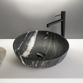 Sapho Rondane keramische waskom 41x41cm zwart marmer