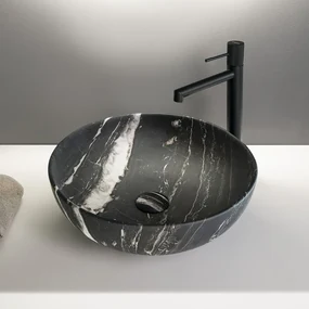 Sapho Rondane keramische waskom 41x41cm zwart marmer