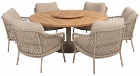 Taste by 4 Seasons Outdoor Saba low dining tafel latte met teak blad Ø 160 cm  Tuintafel    beige weerbestendig