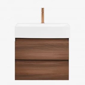 Badkamermeubelset Van Hout En Essenhoutfineer Met Geïntegreerde Wastafel Ona Donker Hout & Spiegelloze & Rosé Goud ↑20 - Sklum