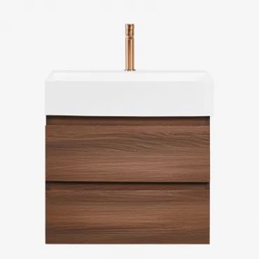 Ona Zwevend Badkamermeubelset Van Hout En Essenfineer Met Geïntegreerde Wastafel Donker Hout & Spiegelloze & Roségoud - Sklum