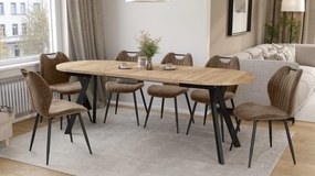 Mazzoni ALMO Craft Eiken Goud / zwarte poten - OVALE UITSCHUIFTAFEL 120-220 cm VOOR 10-12 PERSONEN