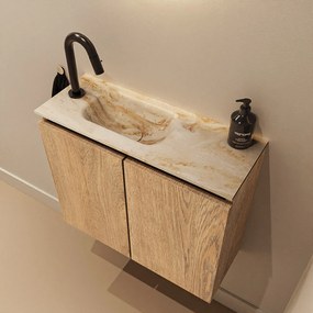 Mondiaz Ture DLux toiletmeubel 60cm washed oak met wastafel frappe links met kraangat