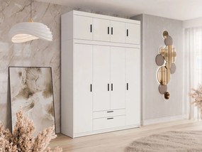 Kledingkast Novduni 106, Wit, 246x177x53cm, 178 kg, Kledingkast deuren: Met scharnieren, Aantal planken: 8, Aantal planken: 8