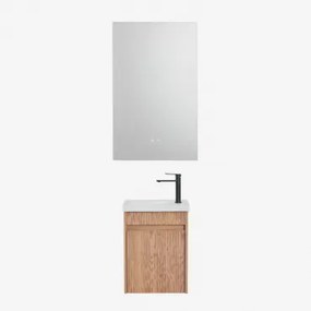 Narek Zwevend Houten Badkamermeubelset Met Geïntegreerde Wastafel Ash Brown & Rectangular Led And Antifog 55x90 Cm Riben & Mat Zwart ?20 Cm - Sklum