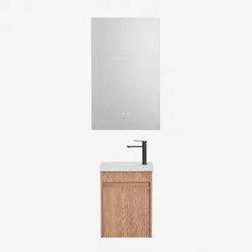 Narek Zwevend Houten Badkamermeubelset Met Geïntegreerde Wastafel Ash Brown & Rectangular Led And Antifog 55x90 Cm Riben & Zwart - Sklum