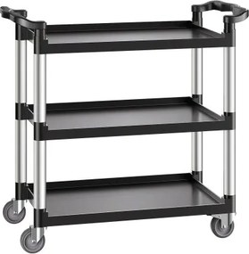 VEVOR multifunctionele trolley, draagvermogen 226 kg, universele trolley met 3 niveaus, gemaakt van kunststof met 360° zwenkwielen (2 met remmen), 106x49x98 cm. Serveerwagen voor magazijn, kantoor, thuis, restaurant en keuken.