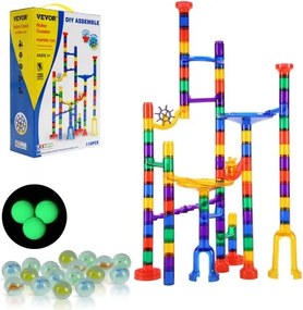 VEVOR Marble Run Set, 110-delige knikkerbaan-bouwsteenpuzzel, met 10 glow-in-the-dark knikkers + 20 glazen knikkers, educatief leerzaam racebaan-STEM-speelgoed, voor kinderen vanaf 3 jaar