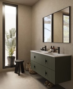 Muebles Avila badmeubel ribbelfront 120cm legergroen met dubbele wastafel met kraangaten