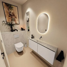 MONDIAZ TURE-DLUX 120cm toiletmeubel Linen. EDEN wastafel Opalo positie midden. Zonder kraangat. TUREDX120LINM0OPA