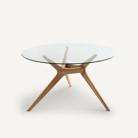 Ronde tafel van glas en massief eikenhout, Maricielo